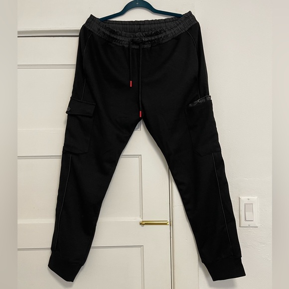 EUC Men Size Small Prada Drawstring Cotton Cargo Pants With Logo Plaque In Black - Picture 1 of 13